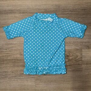 Ruffle Butts Baby Girls Blue Polka Dot Rash Guard Swim Top 18-24 Months